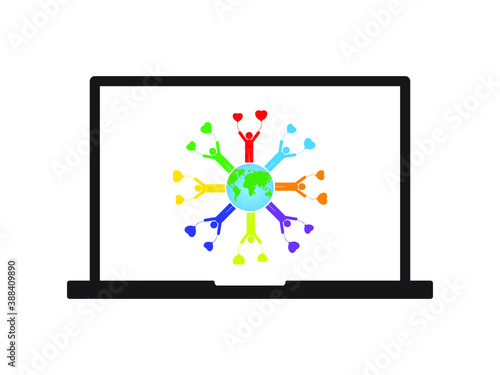 people in laptop communication friendship globe