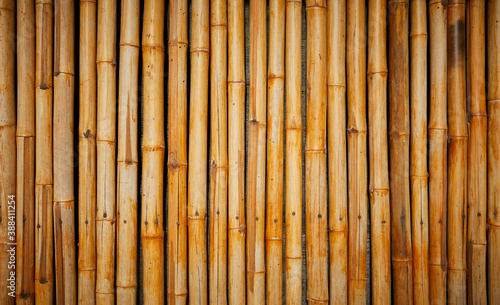 The old brown tone bamboo plank fence texture background.