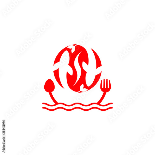ector illustration of spoon, fork and fish for seafood restaurant icon. Seafood restaurant logo
