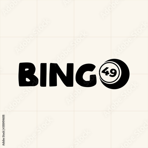 Bingo game black text with 49 number ball