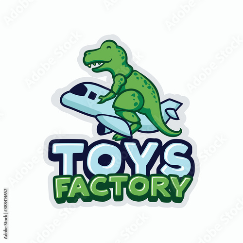 Colorful T-rex dinosaur toy riding airplane  mascot design character logo template 