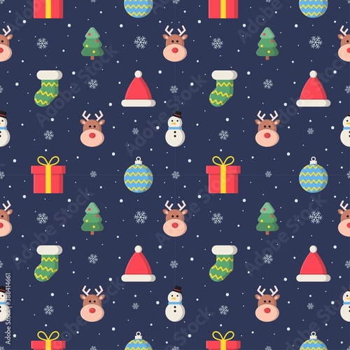 christmas characters seamless pattern on blue background. vector Illustration.