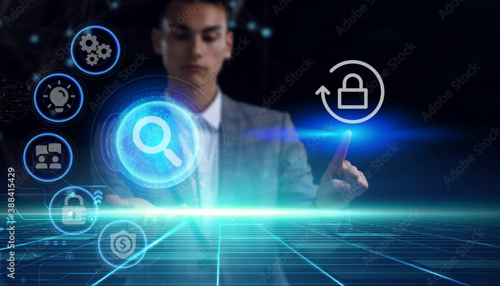 Business, technology, internet and network concept. Young businessman thinks over the steps for successful growth: Business, technology, internet and network concept. Young businessman thinks over the steps for successful growth: