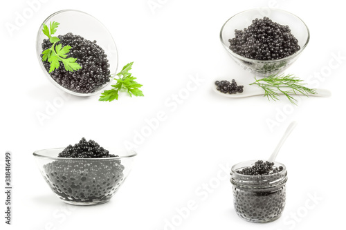 Set of sturgeon black caviar isolated on a white background with clipping path