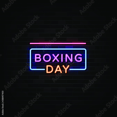 Boxing day neon sign, design element, light banner