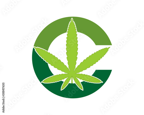 C Letter cannabis with cannabis leave in the middle
