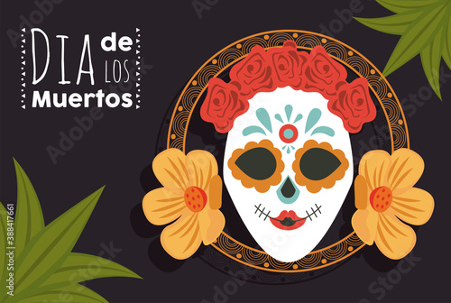 Tableau sur toile dia de los muertos poster with katrina skull and leafs