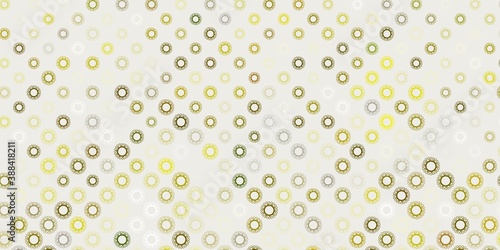 Dark green, yellow vector pattern with coronavirus elements.