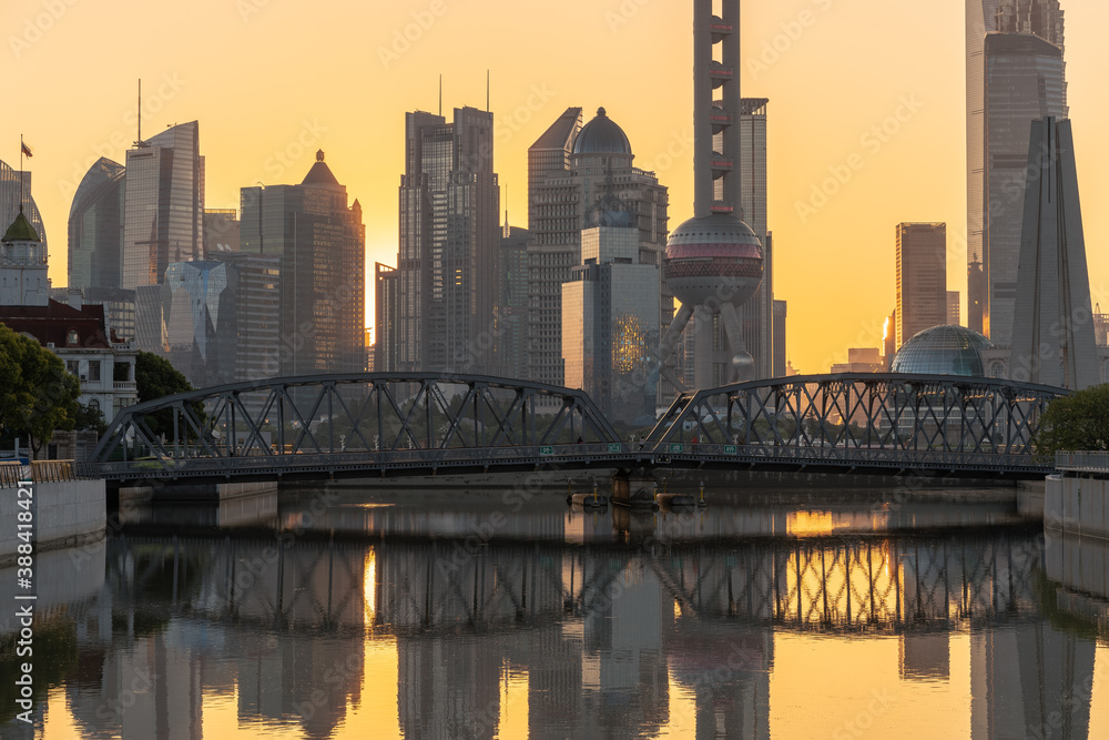 The sunrise view of Lujiazui, the financial district and landmark in Shanghai, China. The sunrise view of Lujiazui, the financial district and landmark in Shanghai, China.