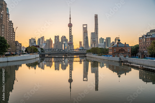 The sunrise view of Lujiazui  the financial district and landmark in Shanghai  China.