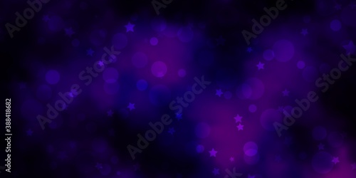 Dark Purple, Pink vector backdrop with circles, stars.