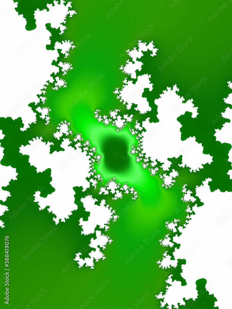 White tree flowers fractal green map of the world