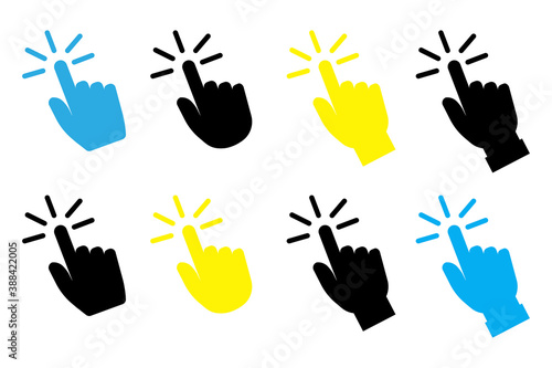 Vector set of colorful hand cursor icons. Colored pointers for the Internet. Stock image. EPS 10