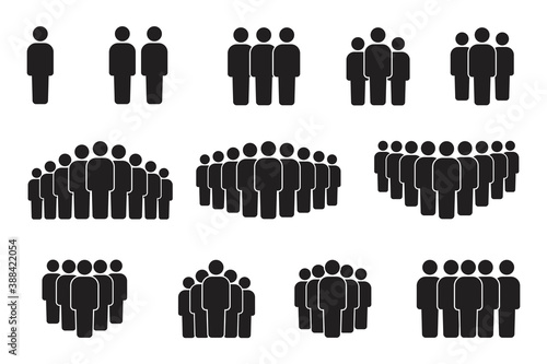 Vector icon of crowd persons. People group pictogram. Black silhouette of the team. Stock image. EPS 10
