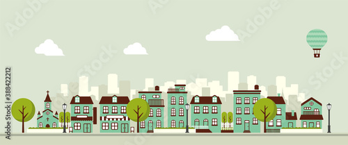 Modern city / town street flat vector illustration (no person)