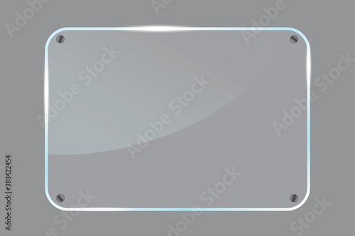 Vector glossy glass sign. Transparent plexiglass plate. Plastic texture. Stock image. EPS 10