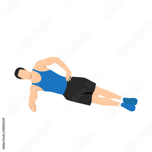 Man doing side plank. Abdominals exercise. Flat vector illustration isolated on white background.Editable file with layers