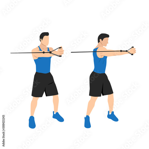 Man doing cable core rotation. Abdominals exercise. Flat vector illustration isolated on white background.Editable file with layers