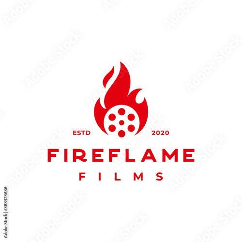 fire flame on roll film for production house or movie institution logo design