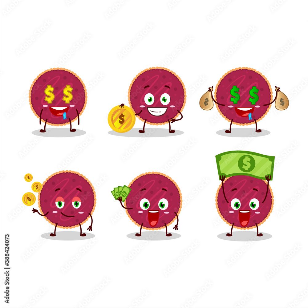 Obraz premium Cranberry pie cartoon character with cute emoticon bring money