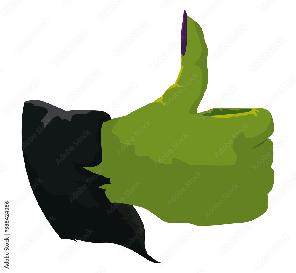 Fototapeta premium Isolated Green Witch's Hand with Thumbs Up, Vector Illustration