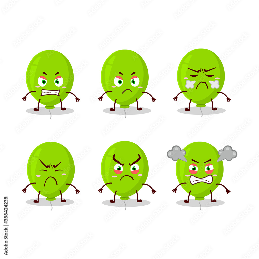 Green balloon cartoon character with various angry expressions Green balloon cartoon character with various angry expressions