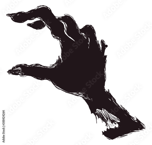 Isolated Rotten Hand of Zombie in Hand Drawn Style, Vector Illustration