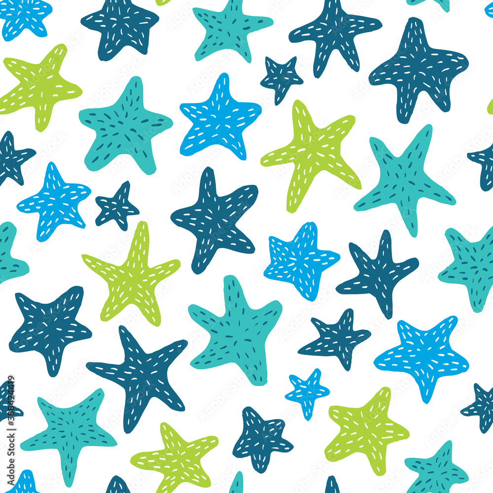 Seamless pattern with starfish.