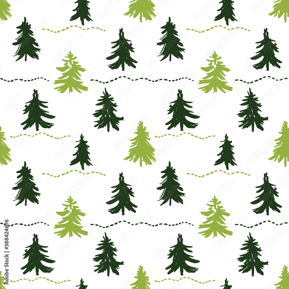 Seamless pattern with green Christmas trees.