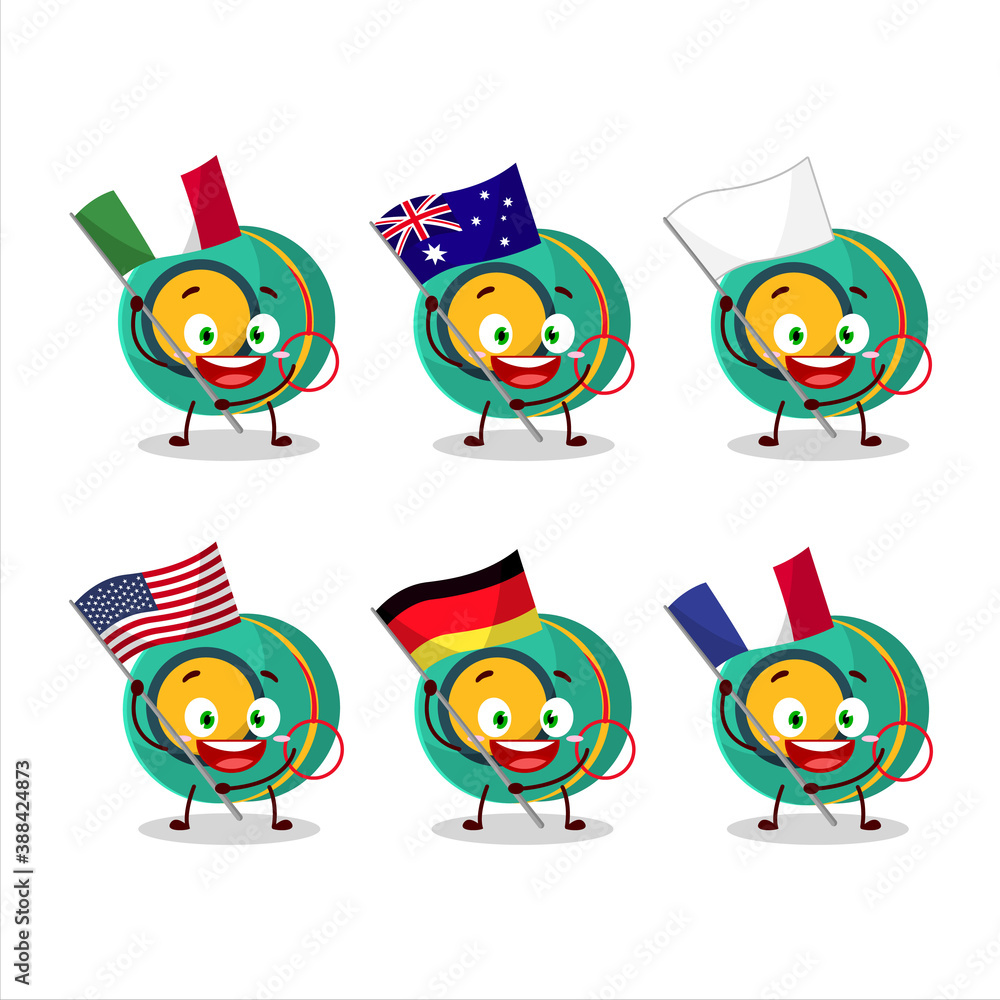 Kids yoyo cartoon character bring the flags of various countries Kids yoyo cartoon character bring the flags of various countries