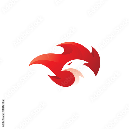 Bird Head Negative Space and Fire Flame Phoenix Logo Icon