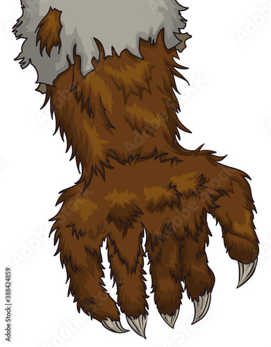 Hairy Werewolf Hand with Fierce Claws and Ragged Sleeve, Vector Illustration