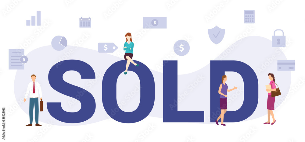 sold concept with modern big text or word and people with icon related modern flat style sold concept with modern big text or word and people with icon related modern flat style