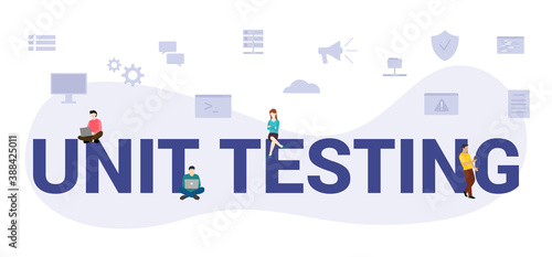 unit testing concept with modern big text or word and people with icon related modern flat style