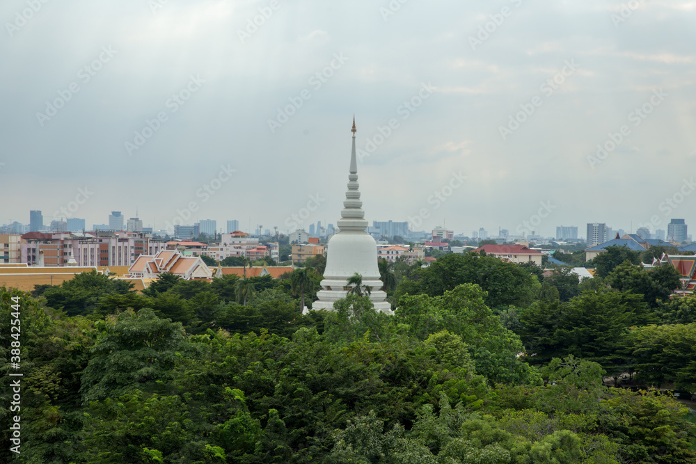 View of white pagoda at Wat Phra Sri Mahathat Woramahawihan temple Bangkok