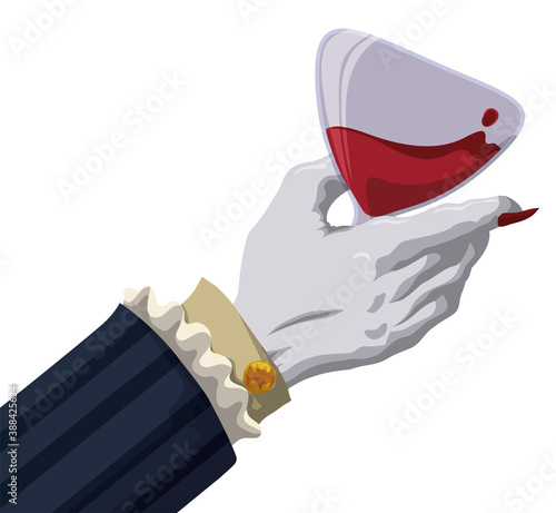 Elegant Vampire Hand Holding a Glass and Toasting with Blood, Vector Illustration