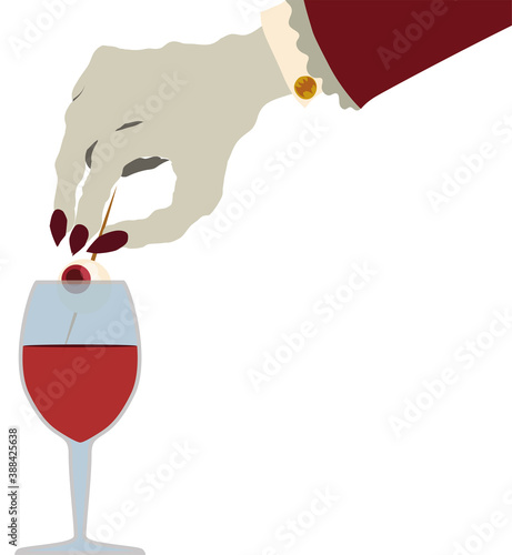 Vampire Hand Serving a Eye in a Glass with Blood, Vector Illustration