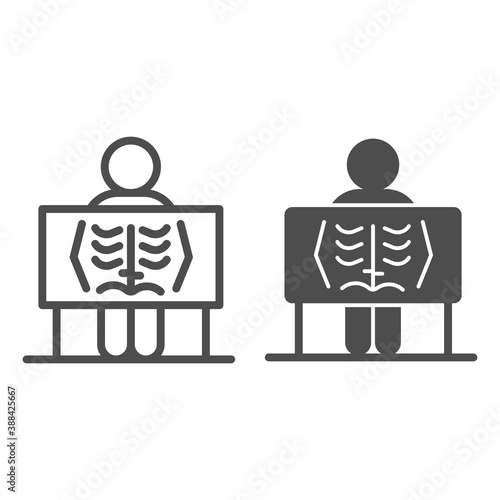 X-ray of human lungs line and solid icon, Medical concept, chest X-ray sign on white background, person with radiograph icon in outline style for mobile concept and web design. Vector graphics.