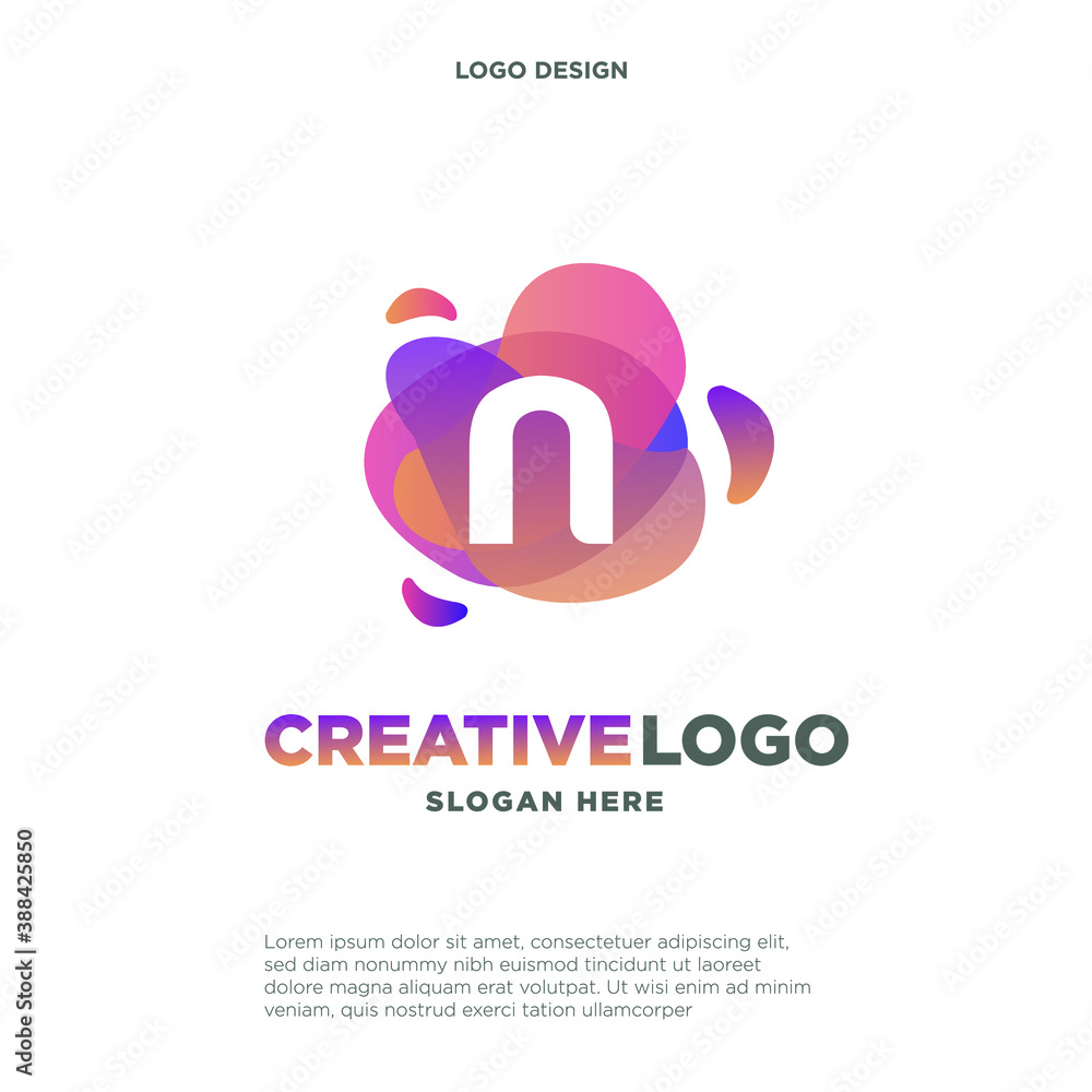 Letter N logo with colorful splash background, letter combination logo design for creative industry, web, business and company. Letter N logo with colorful splash background, letter combination logo design for creative industry, web, business and company.
