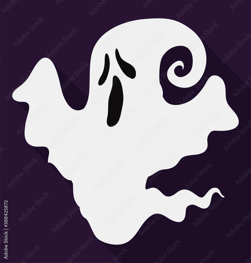 Spooky Ghost with Howling Gesture in Flat Style, Vector Illustration