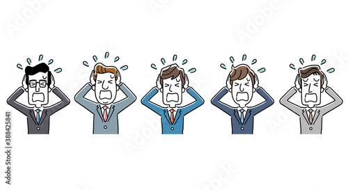 イラスト素材：ビジネスマン、男性、パニック、セット、コレクション
