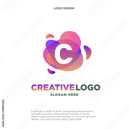 Letter C logo with colorful splash background, letter combination logo design for creative industry, web, business and company.