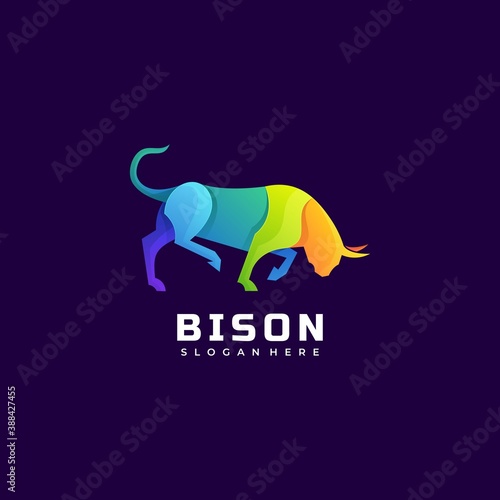 Vector Logo Illustration Bison Gradient Colorful Style.