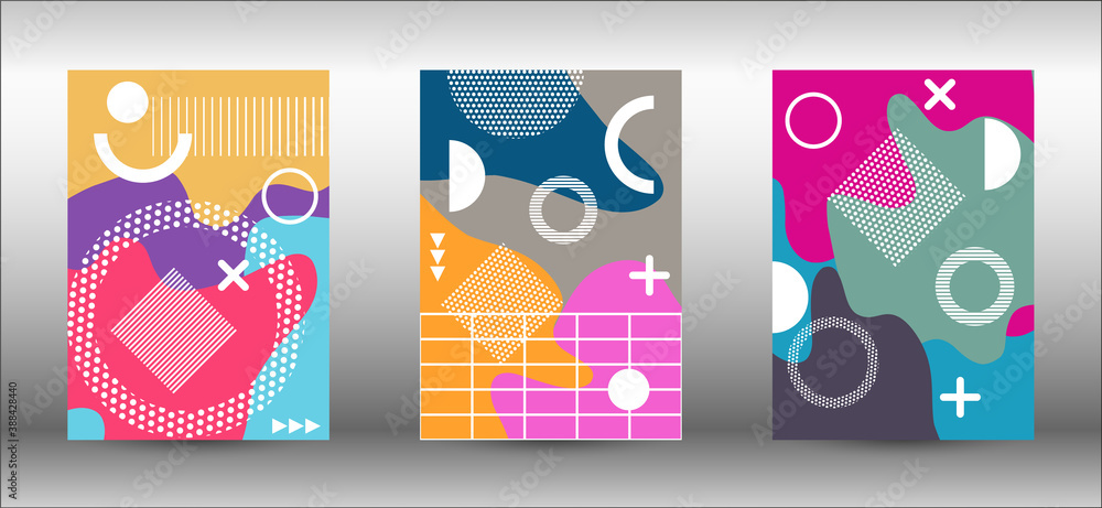 Fototapeta premium Memphis background set covers.