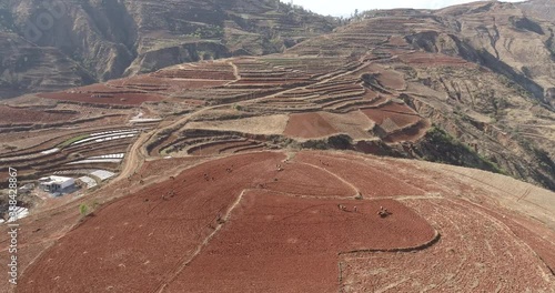 Saturday, March 24, 2018, Aerial View of Dongchuan Red Land, located in the town of Xintian, 40km southwest of Kunming City, southwest China's Yunnan Province, China. photo