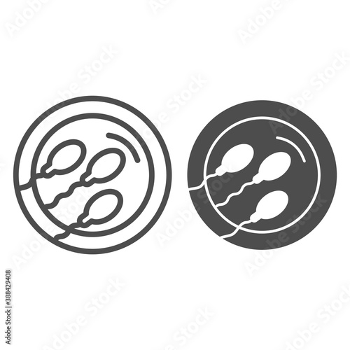 Sperm in female cell line and solid icon, Medical concept, Fertilization process sign on white background, sperm insemination icon in outline style for mobile concept and web design. Vector graphics.