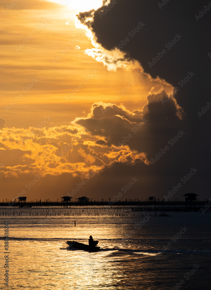 
Beautiful Ocean Sunrise Seascape , Bangtaboon - Phetchaburi , Thailand.
