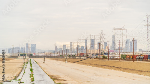 Los Angeles River and Downtown in the background