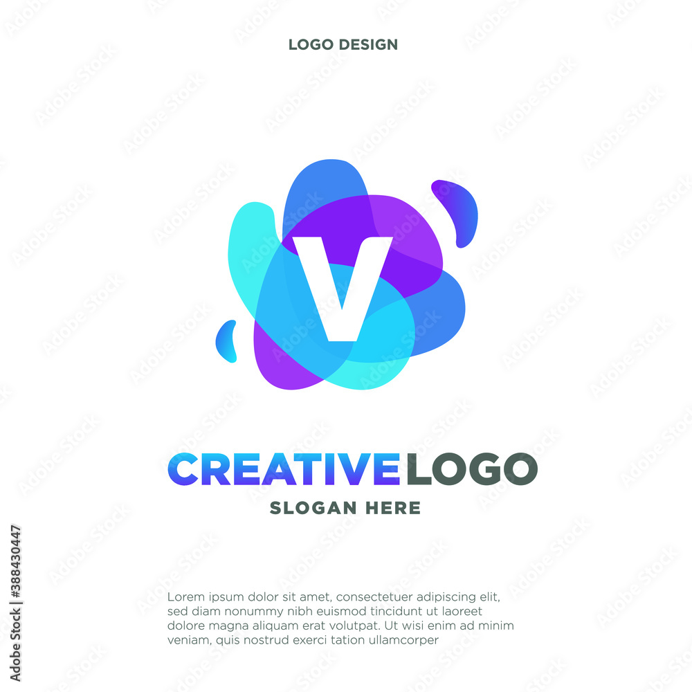 Letter V logo with colorful splash background, letter combination logo design for creative industry, web, business and company. Letter V logo with colorful splash background, letter combination logo design for creative industry, web, business and company.