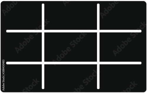 Photography Rule. Rule of thirds composition. Horizontal and vertical grid lines divide the composition horizontally and vertically on a 16 by 9 aspect ratio.